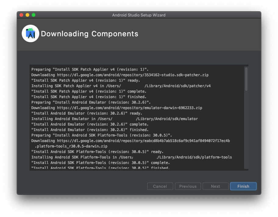 AndroidStudioのインストール：Downloading Components