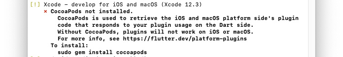 Flutterdoctorの実行画面（XcodeのCocoapodsでエラー）