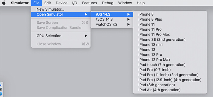 Xcode：SimulatorのメニューからiOSを選ぶ
