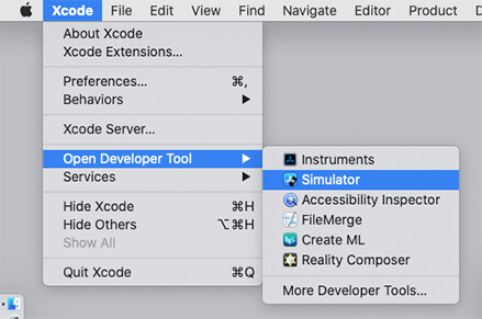 XcodeのメニューからSimulatorを立ち上げる