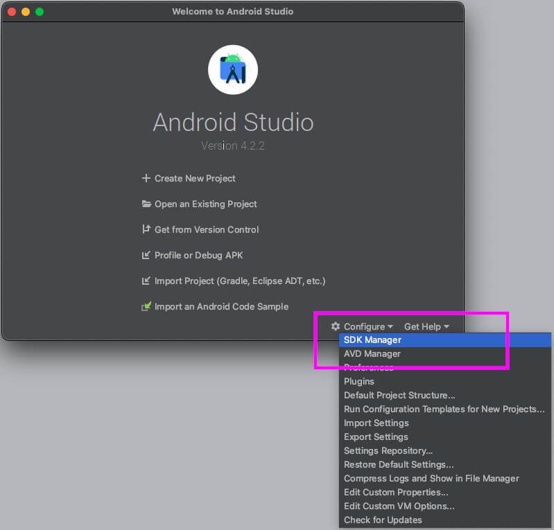 Android StudioのConfigureメニュー