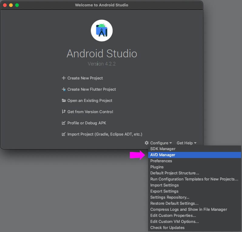 Android StudioのAVDマネージャーを起動する