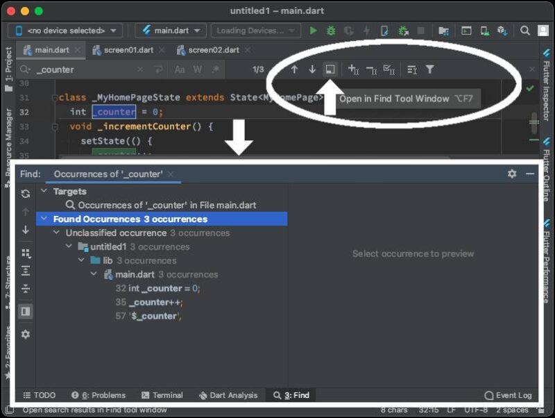 Android Studio：Find Windowで検索結果を表示する