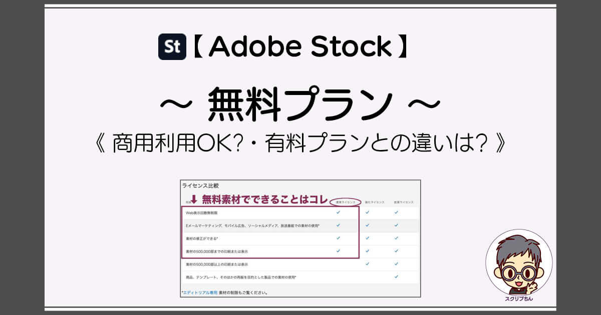 スクリプちん：Adobe Stockの無料プランを解説