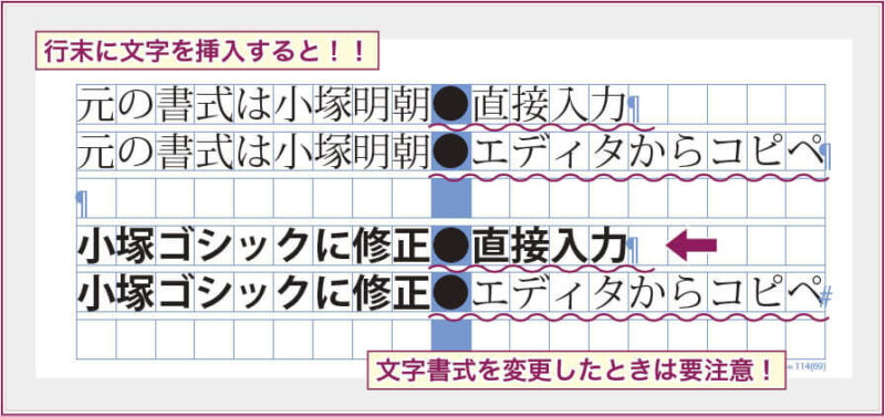 【InDesign】フレームグリッドへの文字入力時の条件の違いによって起こる書式の変化